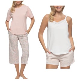 Felina Women's 4 Piece 100% Cotton Sleep Pajama Set, Tee, Tank, Short, and Capri Pant (US, Alpha, X-Large, Regular, Regular, Pink)