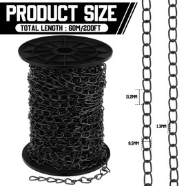 Yaocom 300ft Jack Chain Galvanized Steel Hanging Chain Link Chain Black Chain Roll Chain Spool Metal Light Fixture Chain for Bird Feeders, Overhead Lights, Artworks, Flowerpots (1.3mm)