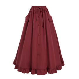CR ROLECOS Renaissance Skirt for Women Victorian Ren Faire Skirts Vintage Maxi Long Skirt with Pocket Wine Red S