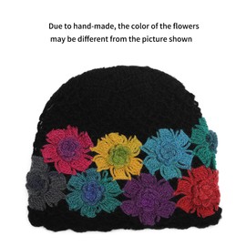 ZLYC Women's Winter Vintage Wool Knitted Beanie Bowler Hat, Colourful flowers black