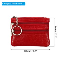 PATIKIL 4.7" x 3.5" Coin Purse Pouch, Leather Change Purses Small Organizer Bags with Zipper Key Ring for Women Men Home, Red