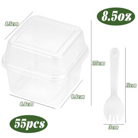 wonkeken 55Pcs Reusable Square Dessert Cups Set, 8.5oz Clear Plastic Cups with Lids & Spoons for Parfaits,Puddings, Party Favors, BPA-Free Dessert Bowls for Weddings, Birthdays, Catering