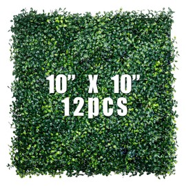 Liyarya Artificial Grass Wall Panel Backdrop, 12PCS 10"x10" Artificial Boxwood, Cover Privacy Hedge Screen Greenery Plant for Indoor Outdoor, UV-Anti Garden Fence Decor