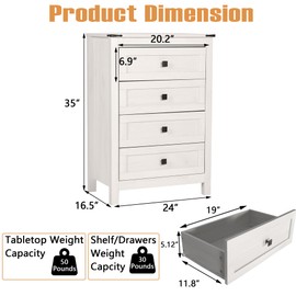 BTDWI Farmhouse 4 Drawer Dresser for Bedroom, 24" Wide Wood Dresser with Metal Handle for Bed Room, Hallway, Light Beige Rustic Oak