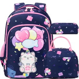 Jumpopack Unicorn Backpack Cat Backpacks for Girls Kids School Backpacks for Elementary Girls Backpack with Lunch Box Lightweight Water Resistance School Bag Bookbag,Unicorn Cat Print