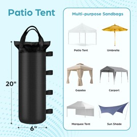 4 Sand Bags for Weight, Heavy Duty Sandbags for Canopy Legs, Extra Large Pop Up Tent Weights, Canopy Weight Bags for Gazebo, Outdoor Sun Shelter, Umbrella - Black, 6"×20", Without Sand