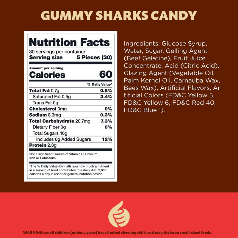 Gummy Sharks Candy Assorted Fruit Flavors, 2-Pound Bulk Bag