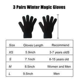 VABX-Purple 3 Pairs Magic Gloves Black Warm Light Gloves Winter Fall Knitted Gloves for Unisex Kids Boys Girls Cold Weather Warm Gloves (Small)