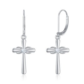 VONALA Cross Earrings 925 Sterling Silver Infinity Heart Leverback Earrings Cross Dangle Dangling Drop Earrings Religious Jewelry Christian Baptism First Communion Day Gifts for Women