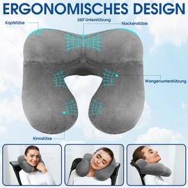 Inflatable Travel Pillow for Airplanes Inflatable Neck Flight Pillows with Washable Cover, Compact Bag and Blindfold for Traveling, Airplane, Train, Car, Office(Sky Blue)