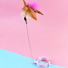 Collar de Varita de Broma para Gatos, Collar de Plumas de Gato Ajustable, Juguetes Interactivos de Plumas de Colores para Exteriores (Rosa)