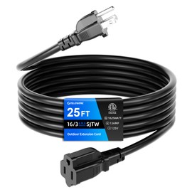 islewire 25 FT Outdoor Extension Cord Waterproof, Black, 3-Prong Power Cord, 16 AWG SJTW, 13A 1625W, Grounded, General Purpose Long Extension Cord for Lawn & Garden, ETL Listed