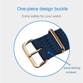 20mm Blue Nylon Watch Strap One-Piece Ballistic Nylon Watch Band Belt Replacement Rose Gold Buckle