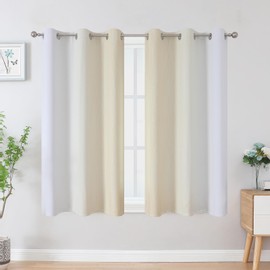VEHEDE Beige and Greyish White Ombre Blackout Curtains 45 Inch Drop, Eyelet Gradient Thermal Curtains for Kitchen, Light Blocking Wave Printed Drapes for Living Room, W42 x L45 Inch, 2 Panels