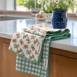 RECYCO Waffle Kitchen Towel Set of 2 - Quick Dry Microfiber Sustainable Dish Towels - Ultra Absorbent Reusable Cleaning Tea Towels - Lightweight Hand Towels,16”x 28”, Butterfly Gingham
