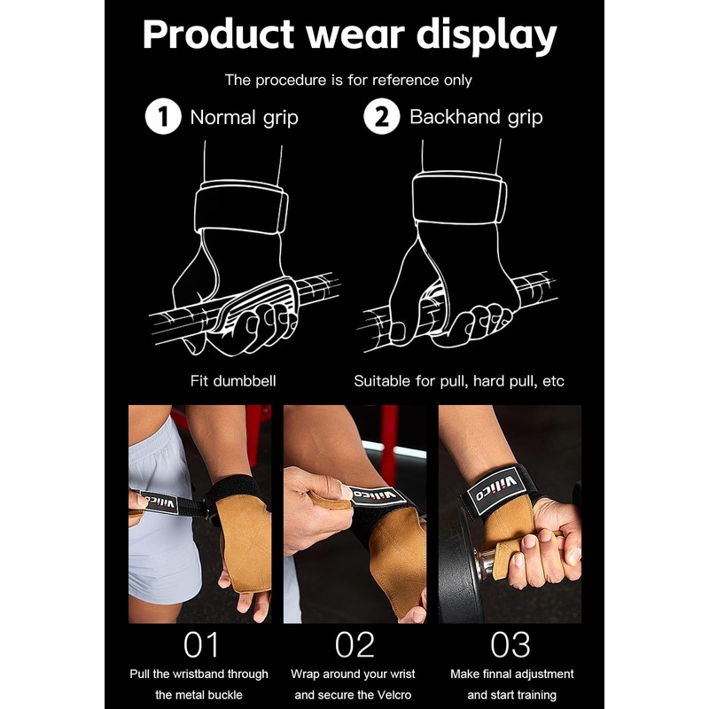 Leather Weight Lifting Gloves Wrist Straps for Weightlifting, Adjustable Weight