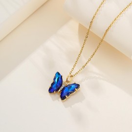 whitesleigh Butterfly Necklace Blue Butterfly Necklace Butterfly Necklace For Women Butterfly Pendant Necklace Butterfly Crystal Necklace Fashion 18k Gold Dainty Stainless Steel Butterfies