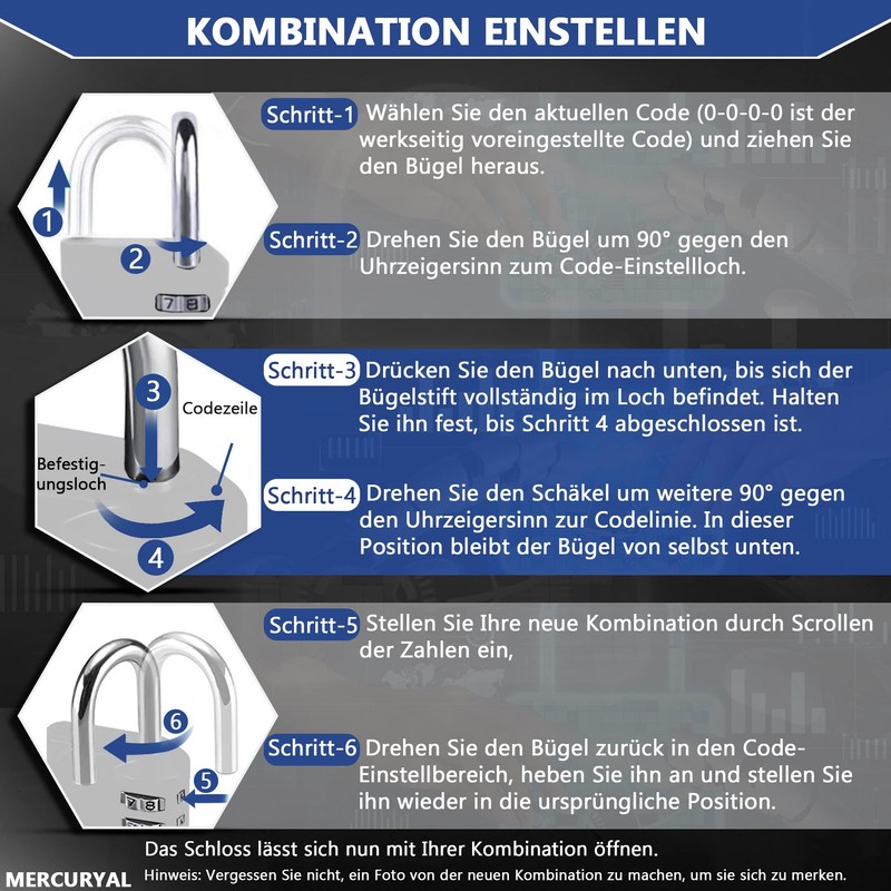MERCURYAL Combination Lock 4 Digit Padlock - Combination Lock -
