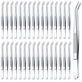 Honoson Honoson 32 Pcs Stainless Steel Tweezers for Crafting with Curved Serrated Tip Multipurpose Forceps Sewing Machine Tweezers Bulk (Silver)