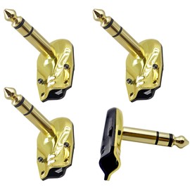 zdyCGTime DIY Right Angle 6.35MM 1/4" Stereo Crab Shell Audio Plug, 90 Degree 1/4 inch Male TRS Pancake Style Plugs Connectors for Speaker,Bass,Amp,Microphone Electric Guitar Cable(4 pack/3 pole)