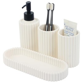 ALIMOTA Dispensador Jabón Líquido Set, 1×300ml Dispensador + 2 Vaso para Cepillo de Dientes + Plato, Material de Plástico con Bomba Negra, Ideal para 