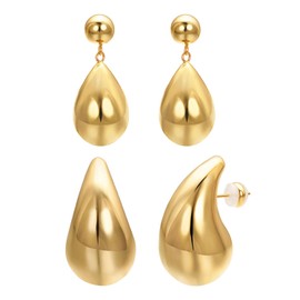 Vissen 2 Pairs Chunky Gold Hoop Earrings Women's 18K Real Gold Plated Water Drop Pendant Earrings Drop Earrings Nickel Free Fashion Jewellery, Stainless Steel