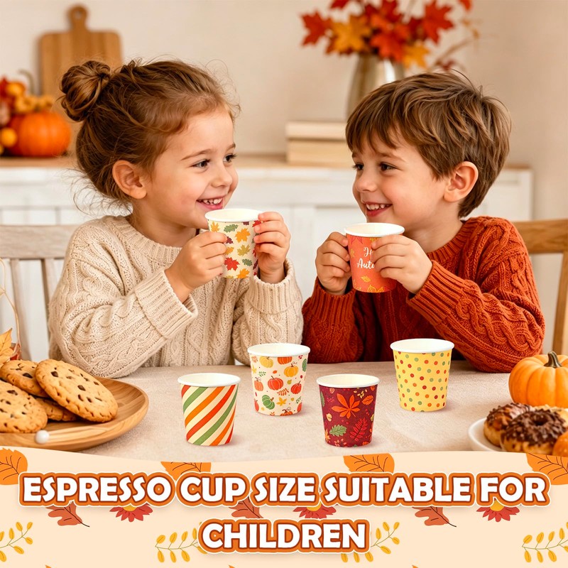 300Pcs Fall Thanksgiving Paper Cups 4Oz Colorful Pumpkin Maple Leaves