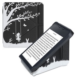 kwmobile Protective Case Compatible with Kobo Libra 2 - Faux Leather Case - eReader Cover Case - Girls Tree Swing White Black
