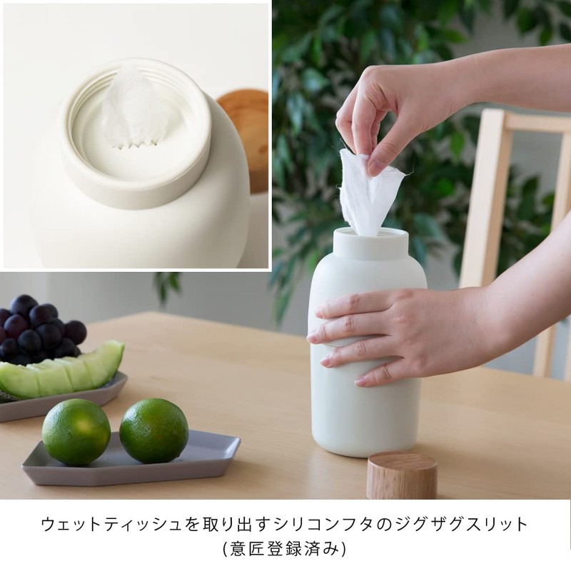 ideaco Roll Type Wet Tissue Case, Sand White, Mochi Bin
