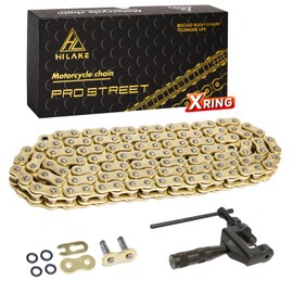 HILAKE Gold 520 X-Ring Motorcycle Chain 130 Links Pro-Street HX Series with Connecting Master Link and Chain Breaker (520HX-130L)