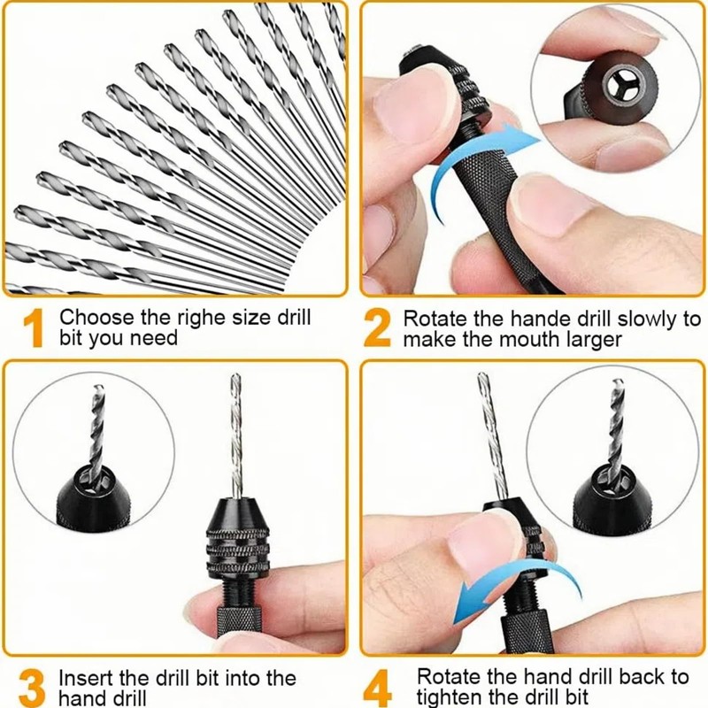 51Pcs Hand Drill Bit Set, 0.5-3.0mm Precision Pin Vise Drill,