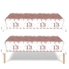 yayafunfun 2pcs Rose Gold 13th Table Cloth 13th Birthday Table Decorations, Happy 13th Birthday Tablecloth for Girls Kids,137 * 274cm Plastic Tablecloths Table Cover 13th Birthday Decorations for Her