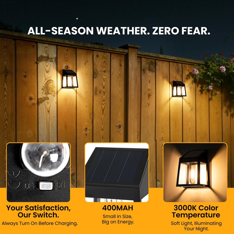 GIGALUMI Solar Fence Lights, 6 Pack Fence Outdoor Waterproof Lights