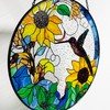 Hummingbird and Sunflowers Stained Glass Suncatcher/Window Hanging – Handcrafted Glass