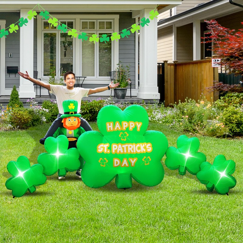 Joyfizzle 10.5FT Length St. Patricks Inflatables Shamrocks Built in Flash