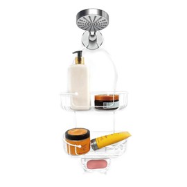 TRIO HOME Hanging Shower Caddy, Shower Caddy Over Showerhead No Blocking to Shower Head, Rustproof Shower Organizer with Hooks Shampoo Soap Holder, Bathroom Large Hanging Shower Caddy