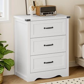 BORNOON 3-Drawer Dresser for Bedroom, Small Wooden Chest of Drawers with Metal Handles, Narrow Storage Cabinet with Anti-Tipping Design, Sturdy Dresser Organizer for Closet, Living Room, Entryway