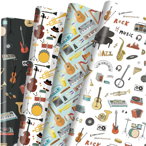 Sanixin 12 Sheets Musical Wrapping Paper Mixed Music Equipment Patterned