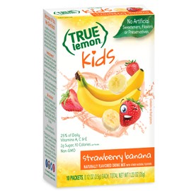 TRUE LEMON Strawberry Banana Kids Drink Mix (10 Packets) - No Preservatives or Artificial Flavors - Low Sugar Hydration Powder for Kids