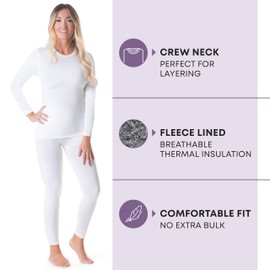 Rocky Thermal Underwear for Women (Long Johns Thermals Set) Shirt & Pants, Base Layer with Leggings/Bottoms Ski/Extreme Cold, Standard Weight (White - Medium)