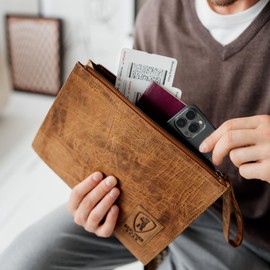 Berliner Bags Vintage Dirk Leather Document Folder, Bank Bag and Travel Organiser for Passport, Tickets, Pens - Brown, Walnut, Vintage