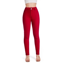 Oneniao Womens Instantly Slims Stretchy Denim Pants Stylish High Waisted Skinny Jeans Butt Lifting Jeggings with Pockets Red