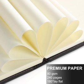 Mousbull Blank Refill Paper for Hardcover Leather Notebook, A5 Unlined Refill Page for Refillable Sketchbook with Pocket, 240 Pages Notebook Paper for Drawing with Ribbon Bookmark