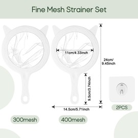 Prebarfun 400/300 Mesh Sieve Filter, Fine Sieve, Fine Sieve with Handle, Strainer, Nylon Sieve, Kitchen Sieve, Fine Mesh Sieve for Juice, Coffee, Milk