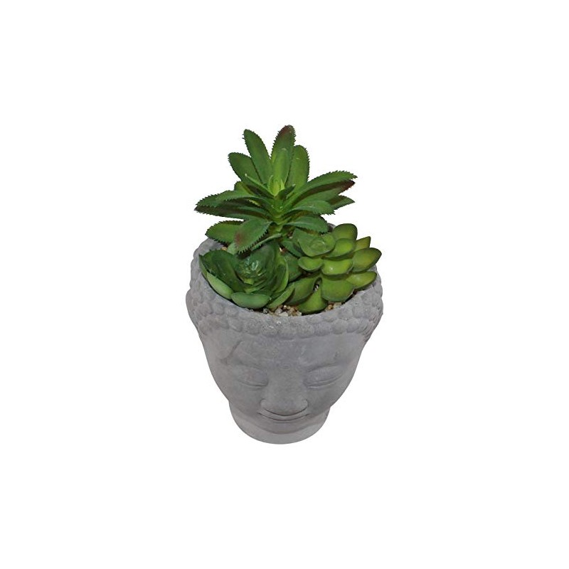 SIL Buddha Head Pot with Faux Succulent (Cactus)