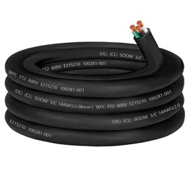 14/3 Wire 14 AWG SOOW Portable Power Cable,600V 14 Gauge Electrical Cable-3 Conductor SOOW Extension Cord for Motor Lead,Welder Machine,Portable Light,HVAC System,Outdoor Speaker&Pump-25ft