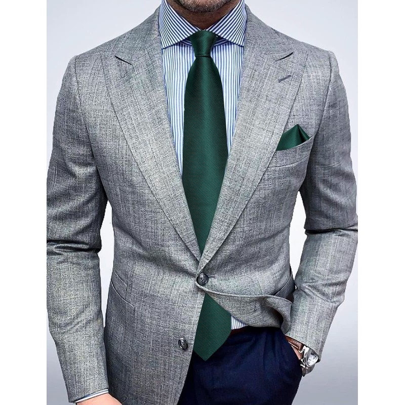 DiBanGu Silk Emerald Green Necktie and Handkerchief Cufflinks Tie Clip