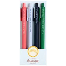 Pippi Post Princess Gel Pens for Journaling, Set of 4 Colorful Pens for Note Taking, Multi Colored Cute Retractable Pen, Note Taking Supplies, Princess in Training Gifts