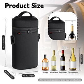 Desing Wish Double Slots Wine Carrier Tote Neoprene Insulated Wine Cooler Bag with Handle and Adjustable Shoulder Strap Portable Wine Bottle Bag for Dating/Party/Picnic/Christmas - Black