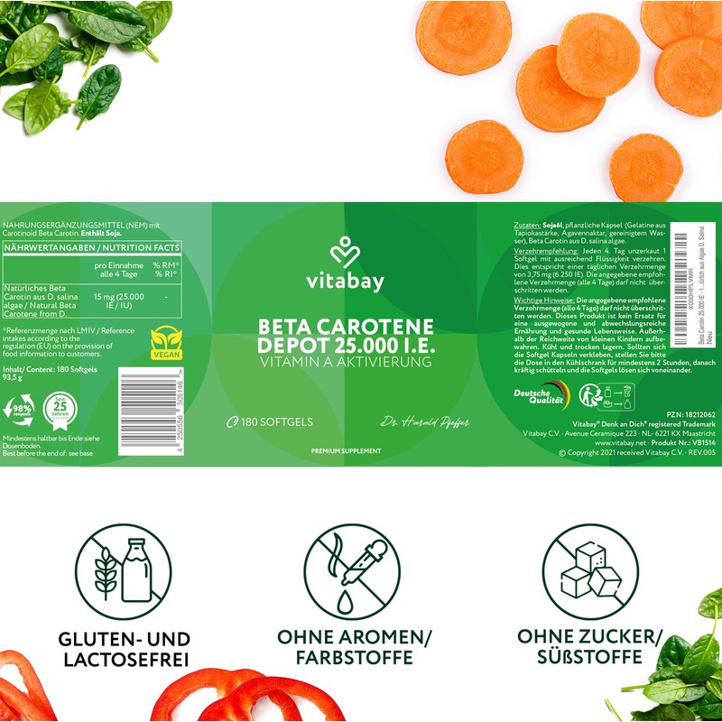 Natural Beta Carotene 25,000 IU – 180 Vegan Soft Gels
